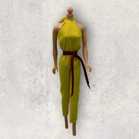 1980 Mattel My First Barbie Fashion #3674 Yellow Romper Jumpsuit Red Belt Wrap - Picture 1 of 6